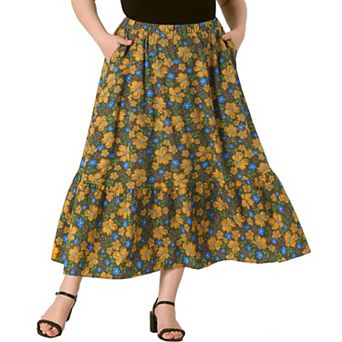 Women's Plus Size Maxi Skirts A Line With Pocket Stretchy Waist Layered Summer