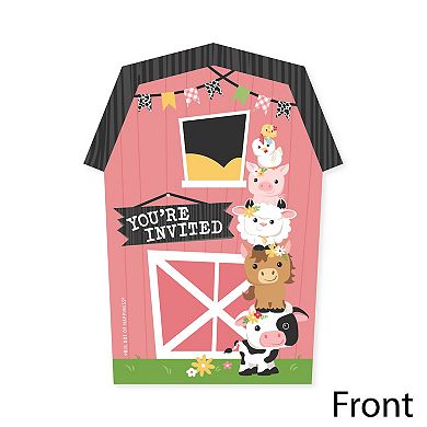 Big Dot Of Happiness Girl Farm Animals - Shaped Fill-in Party Invitations & Envelopes - 12 Ct