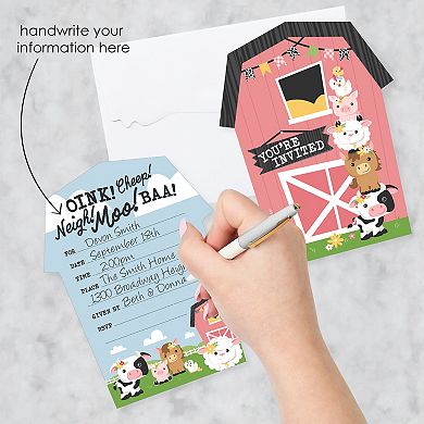 Big Dot Of Happiness Girl Farm Animals - Shaped Fill-in Party Invitations & Envelopes - 12 Ct