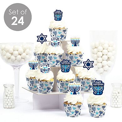 Big Dot Of Happiness Hanukkah Menorah Holiday Party Cupcake Wrappers & Treat Picks Kit 24 Ct