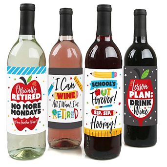Big Dot Of Happiness Teacher Retirement - Party Decor - Wine Bottle Label Stickers - 4 ct