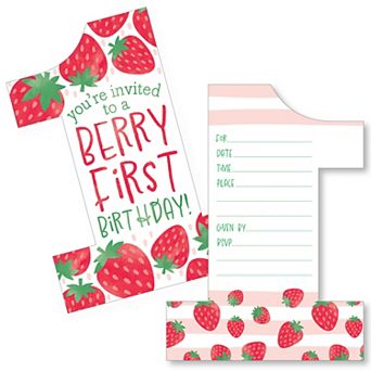 Big Dot Of Happiness Berry 1st Strawberry Birthday Invitation Cards & Envelopes 12 ct
