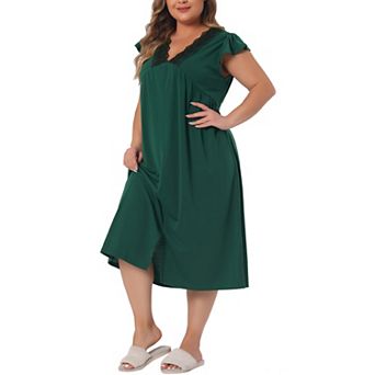 Plus Size Nightgown For Women Sleepwear Lace V Neck Cap Short Sleeves Nightshirt Sleepdress