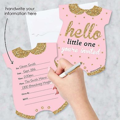 Big Dot Of Happiness Hello Little One - Pink & Gold Shaped Fill-in Invites & Envelopes 12 Ct