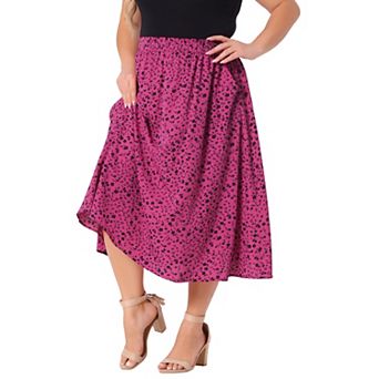 Plus Size Skirts For Women Pleated Elastic High Waist Midi Casual With Pockets