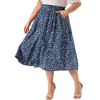 Plus Size Skirts For Women Pleated Elastic High Waist Midi Casual With Pockets