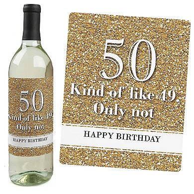 Big Dot Of Happiness Adult 50th Birthday Gold - Party Gift - Wine Bottle Label Stickers 4 Ct