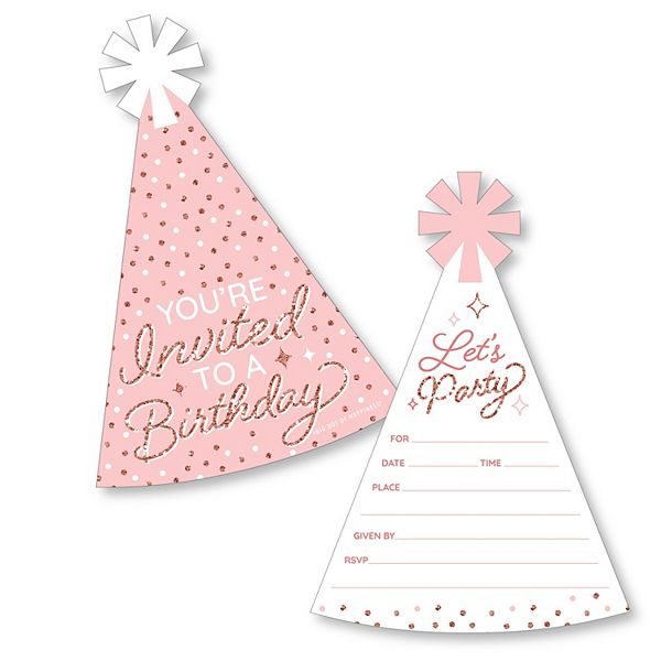 Big Dot Of Happiness Pink Rose Gold Birthday Happy Party Invitation