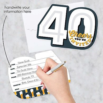 Big Dot Of Happiness Cheers & Beers To 40 Years - Shaped Fill-in Invites & Envelopes 12 Ct