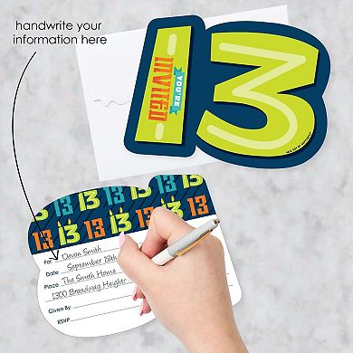 Big Dot Of Happiness Boy 13th Birthday - Shaped Teenager Fill-in Invites & Envelopes 12 Ct