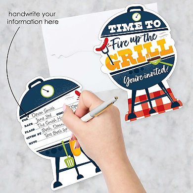 Big Dot Of Happiness Fire Up The Grill - Shaped Fill-in Invitations With Envelopes - 12 Ct