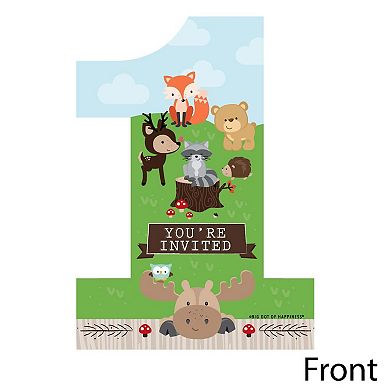 Big Dot Of Happiness 1st Birthday Woodland Creatures Shaped Fill-in Invites & Envelopes 12 Ct