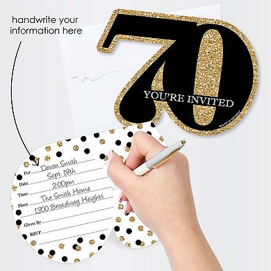Big Dot Of Happiness Adult 70th Birthday Gold - Shaped Fill-in Invitations & Envelopes 12 Ct