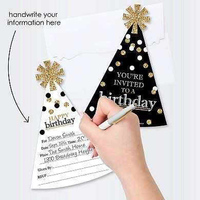 Big Dot Of Happiness Adult Happy Birthday Gold - Shaped Fill-in Invitations & Envelopes 12 Ct