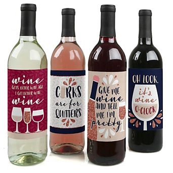 Big Dot Of Happiness But First, Wine Wine Tasting Party Decor Wine Bottle Label Stickers 4 ct