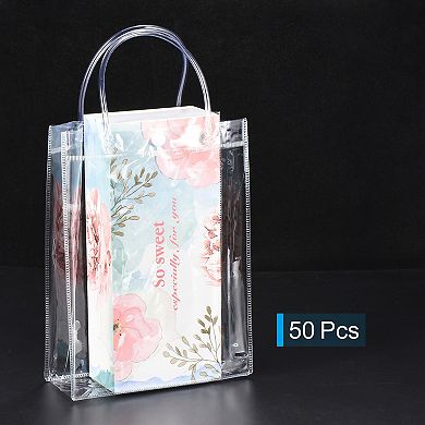 Pvc Gift Bags 9x6.7x2.8" Reusable Mini Plastic Gift Wrap Tote Bag With Handles, 50 Pack