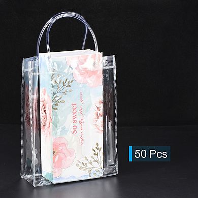 Gift Bags 9x6.7x2.8" Reusable Mini Plastic Gift Wrap Tote Bag with Handles, 50 Pack
