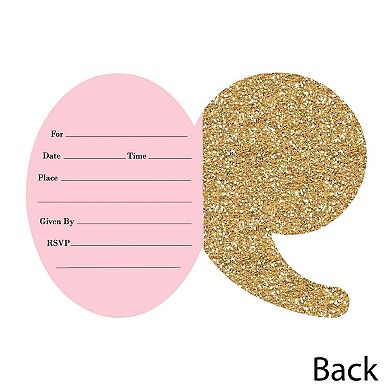 Big Dot Of Happiness Chic 90th Birthday Pink & Gold Shaped Fill-in Invites & Envelopes 12 Ct