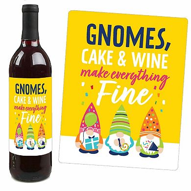 Big Dot Of Happiness Gnome Birthday - Party Decor - Wine Bottle Label Stickers - 4 Ct