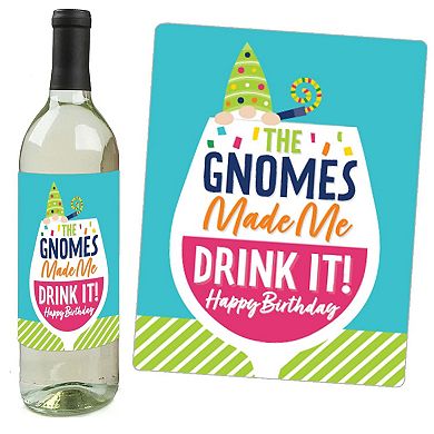 Big Dot Of Happiness Gnome Birthday - Party Decor - Wine Bottle Label Stickers - 4 Ct