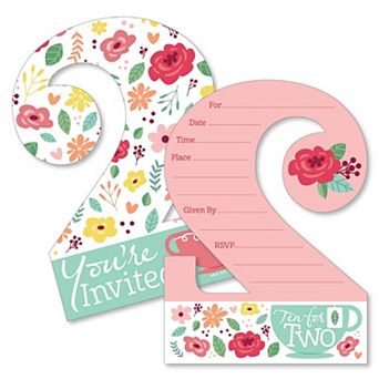 Big Dot Of Happiness 2nd Birthday Tea For Two - Shaped Fill-in Invitations & Envelopes 12 ct