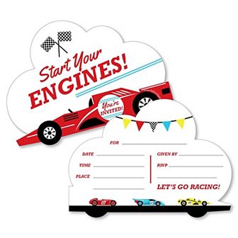 Big Dot Of Happiness Let's Go Racing - Racecar - Shaped Fill-in Invitations & Envelopes 12 ct