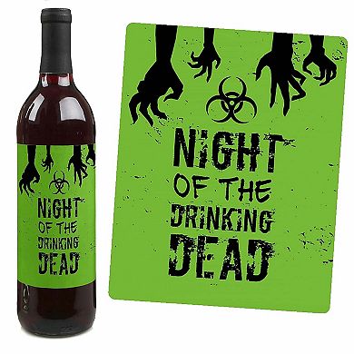 Big Dot Of Happiness Zombie Zone - Zombie Crawl Party Decor - Wine Bottle Label Stickers 4 Ct
