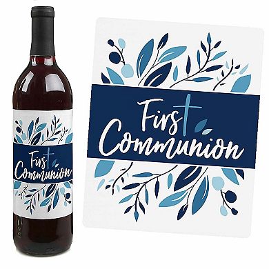 Big Dot Of Happiness First Communion Blue Elegant Cross Party Wine Bottle Label Stickers 4 Ct
