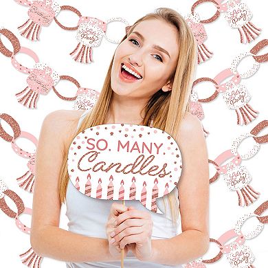 Big Dot Of Happiness Pink Rose Gold Birthday - Banner & Photo Booth Decor - Doterrific Bundle