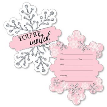 Big Dot Of Happiness Pink Winter Wonderland - Shaped Fill-in Invite Cards & Envelopes - 12 ct