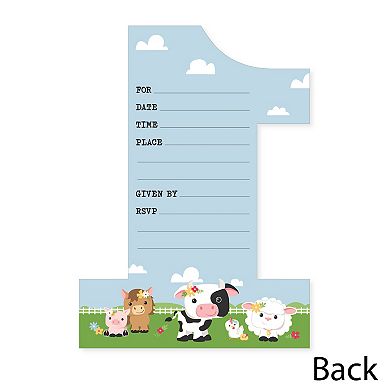 Big Dot Of Happiness 1st Birthday Girl Farm Animals Shaped Invitation Cards & Envelopes 12 Ct