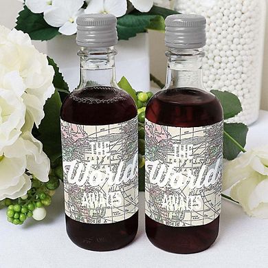 Big Dot Of Happiness World Awaits - Mini Wine Bottle Label Stickers Travel Themed Favor 16 Ct