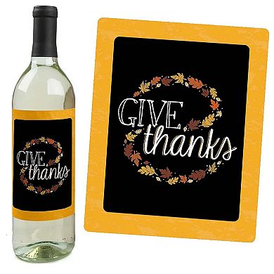 Big Dot Of Happiness Give Thanks - Thanksgiving Decor - Wine Bottle Label Stickers - 4 Ct