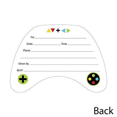 Big Dot Of Happiness Game Zone - Shaped Gaming Fill-in Invitations With Envelopes - 12 Ct