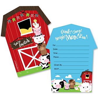 Big Dot Of Happiness Farm Animals - Shaped Fill-in Invitations With Envelopes - 12 ct