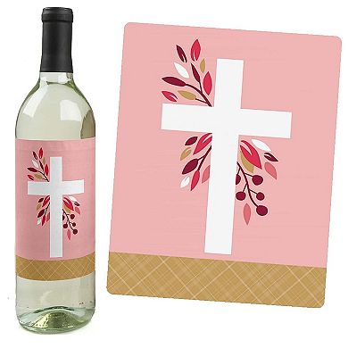 Big Dot Of Happiness First Communion Pink Elegant Cross Party Wine Bottle Label Stickers 4 Ct
