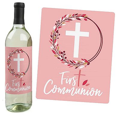 Big Dot Of Happiness First Communion Pink Elegant Cross Party Wine Bottle Label Stickers 4 Ct