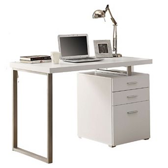 Left Or Right Facing Modern Office Desk In White Finish With File Drawers