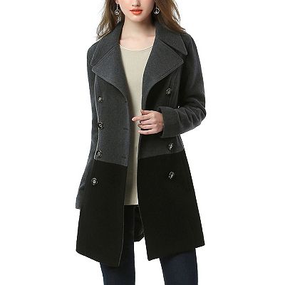 BGSD Women Gem Color Block Wool Pea Coat S Black Gray