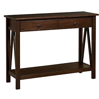 2-drawer Console Sofa Table Living Room Storage Shelf In Tobacco Brown