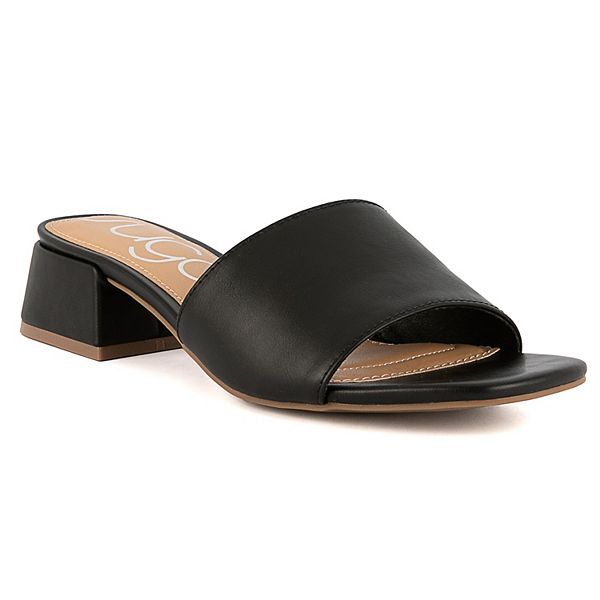 Black Block Heel Sandals SUGAR Bone Strappy Square Toe Mule Heel - Main Image