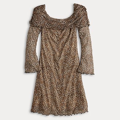 Juniors' Love, Fire Off-The-Shoulder Bell Sleeve Mesh Mini Dress