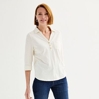 Womens Croft Barrow Single Pocket 3 4 Sleeve Polo Shirt