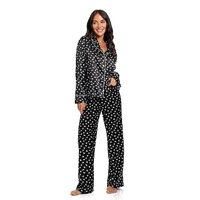 Women's Lilac+London Long Satin Notch Collar Pajama Top & Pajama Bottoms Set