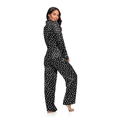 Women's Lilac+London Long Satin Notch Collar Pajama Top & Pajama Bottoms Set