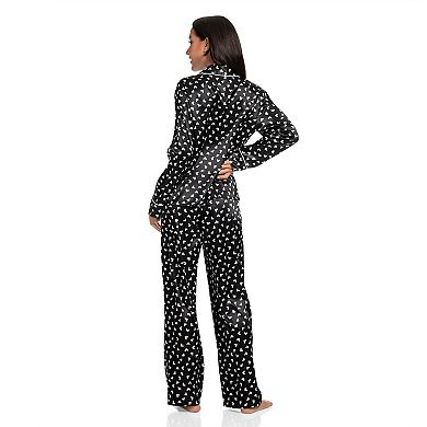 Women's Lilac+London Long Satin Notch Collar Pajama Top & Pajama Bottoms Set