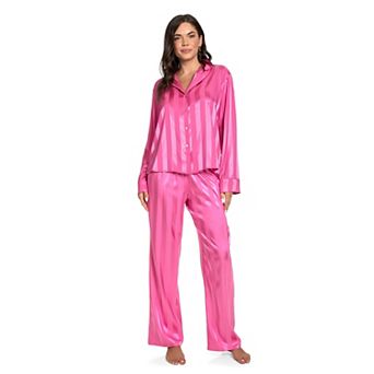Women's Lilac+London Long Satin Notch Collar Pajama Top & Pajama Bottoms Set