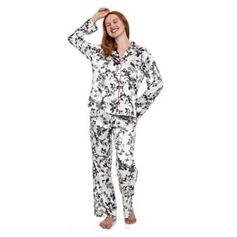 Women's Lilac+London Long Satin Notch Collar Pajama Top & Pajama Bottoms Set