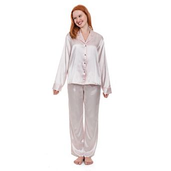 Petite Lilac+London Satin Notch Collar Pajama Top & Pajama Bottoms Set