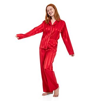 Petite Lilac+London Satin Notch Collar Pajama Top & Pajama Bottoms Set